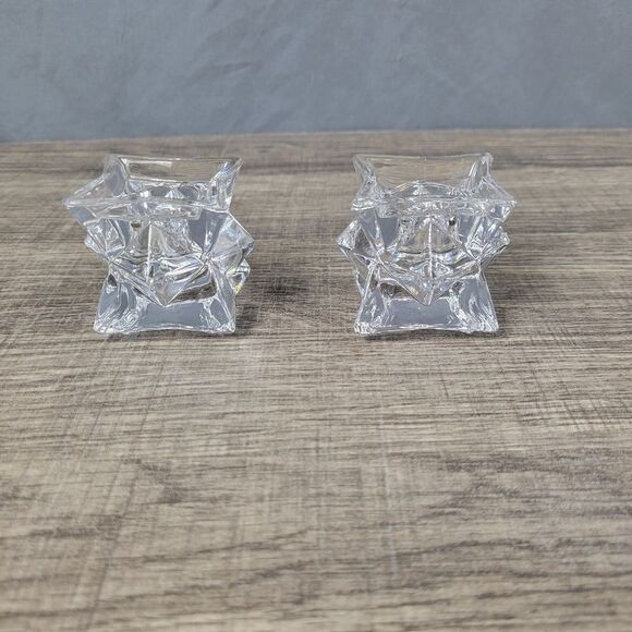 Clear Glass Taper Candleholders; Set of 2‎ - Picture 3 of 9